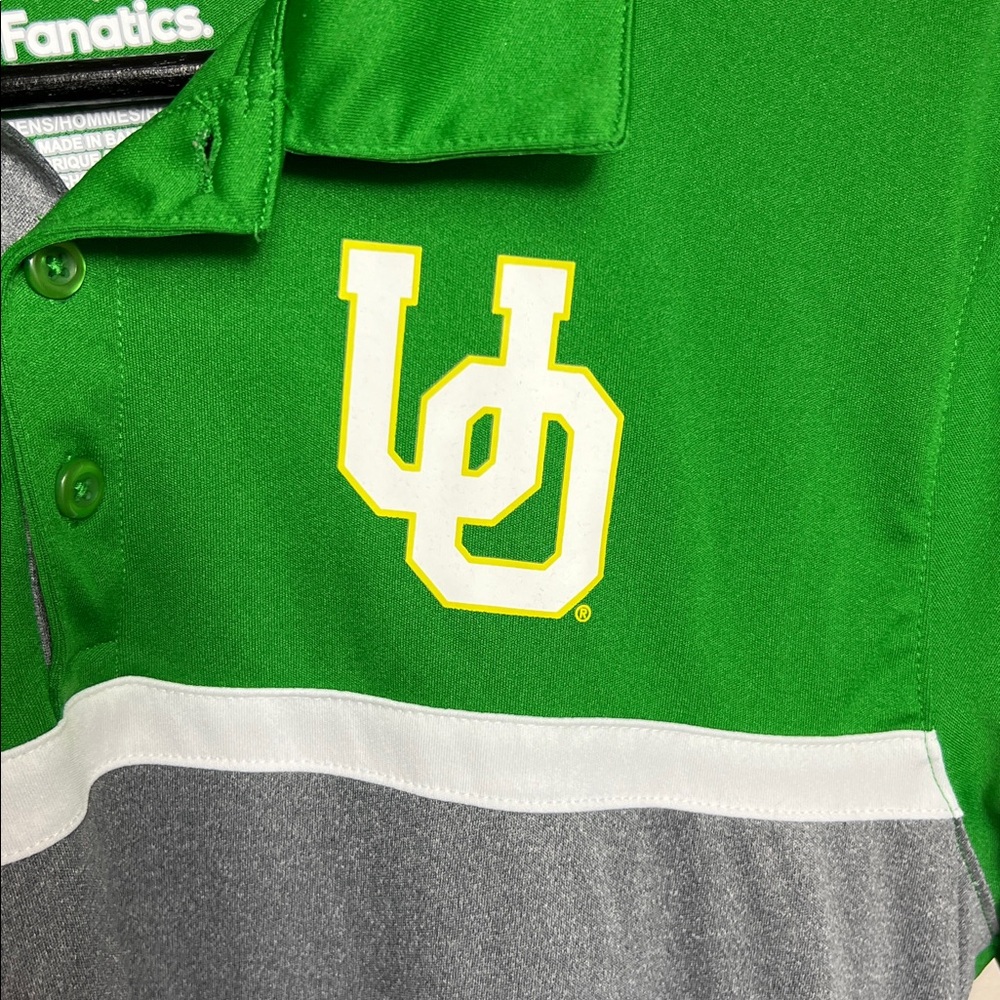 U Of O Fanatics Polo, Green & Gray, Polyester, Mens Short Sleeve Size Medium - Picture 2 of 6